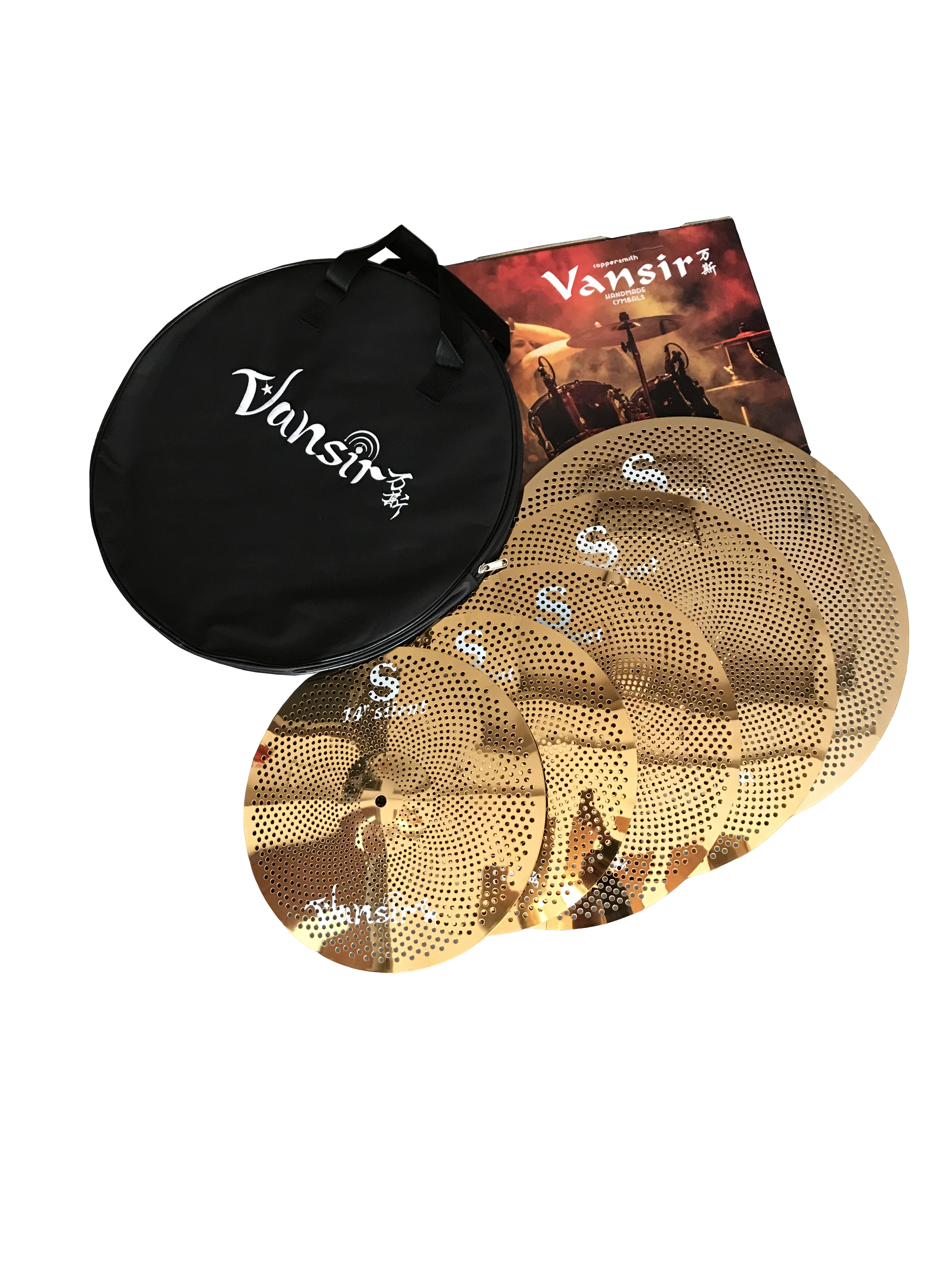 Polishing Gold Silent Cymbals set 14''HH+16''Crash+18''Crash+20''Ride